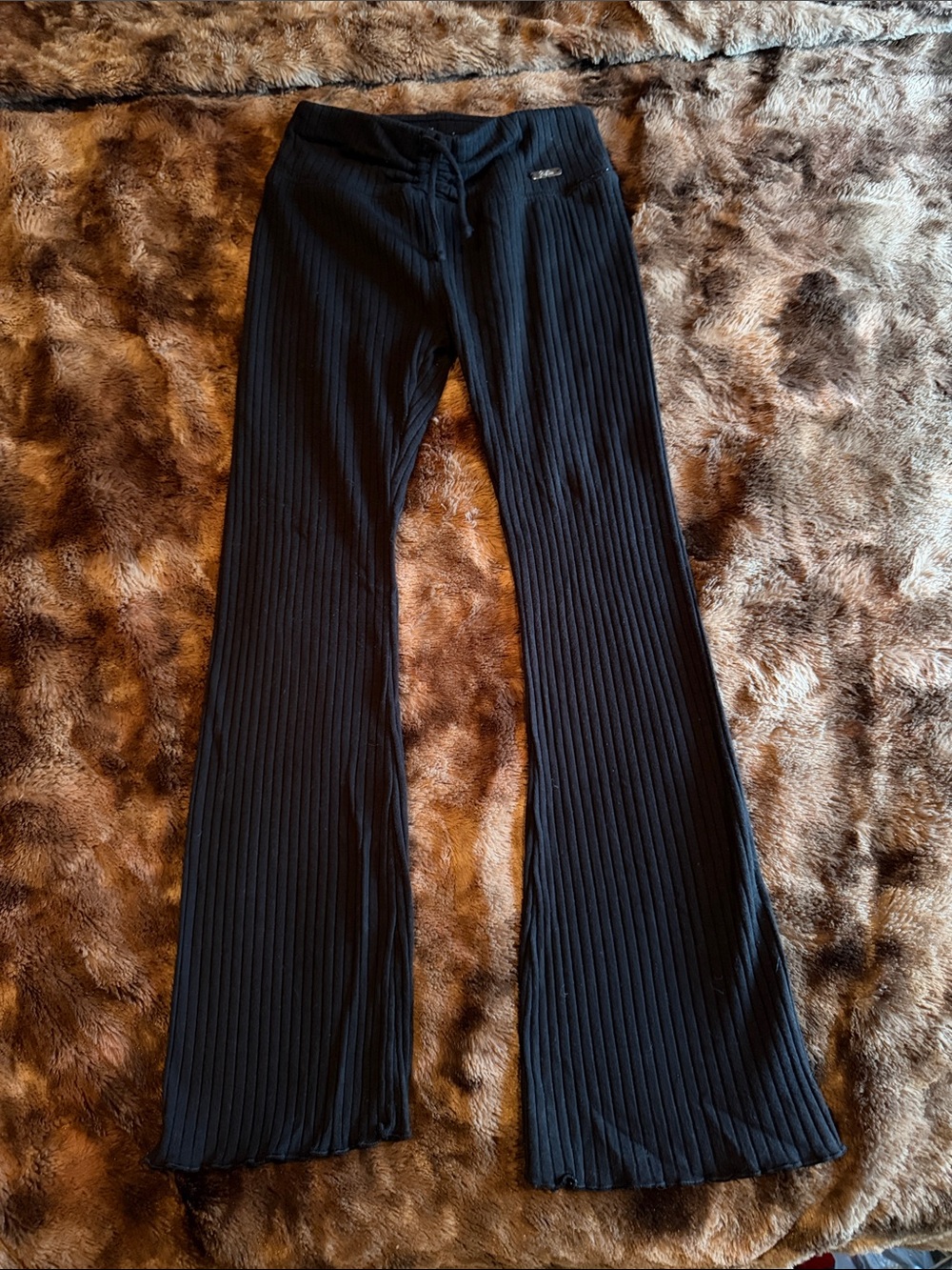 Girls Justice Black Ribbed Flared Lounge Pants- Size 5/6